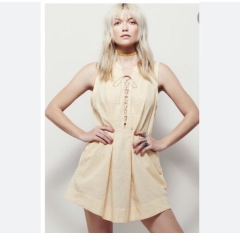 Free People Popping Off Poplin Mini Dress Saffron Combo XS